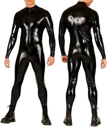 Чоловічий латексний комбінезон GAYLOP 1 мм, чорний, з блискавкою спереду, облягаючий, XXL, ручної роботи