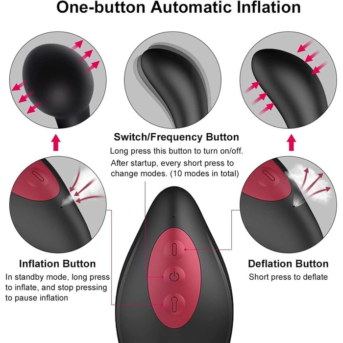 Надувний анальний вібратор з пультом дистанційного керування. 10 режимів вібрації, стимуляція G-точки та простати. Іграшки для дорослих для чоловіків, жінок, пар