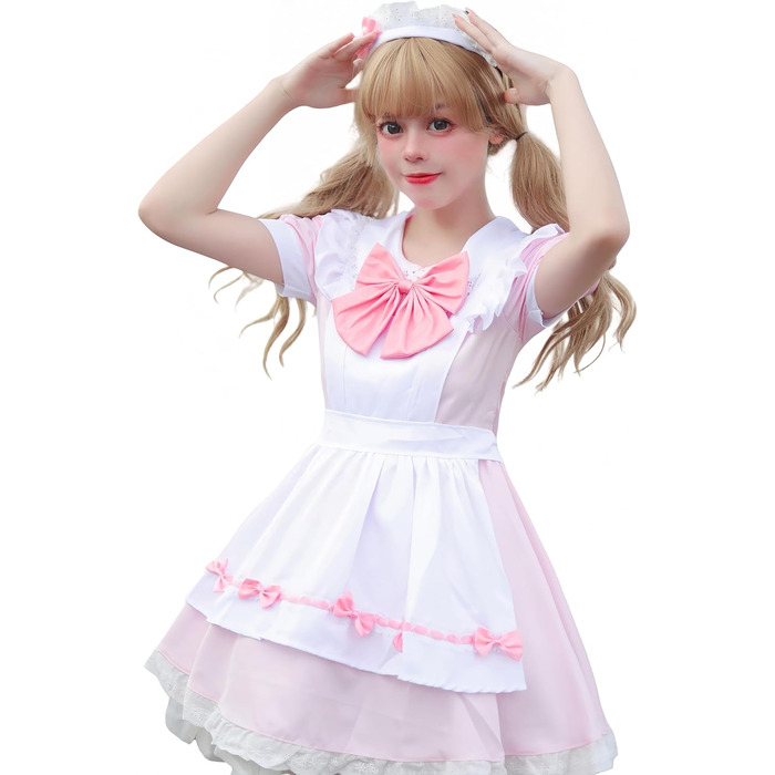 Костюм покоївки FCCAM CCAM: костюм покоївки, костюм служниці, косплей, костюм офіціантки (рожевий, 3XL)