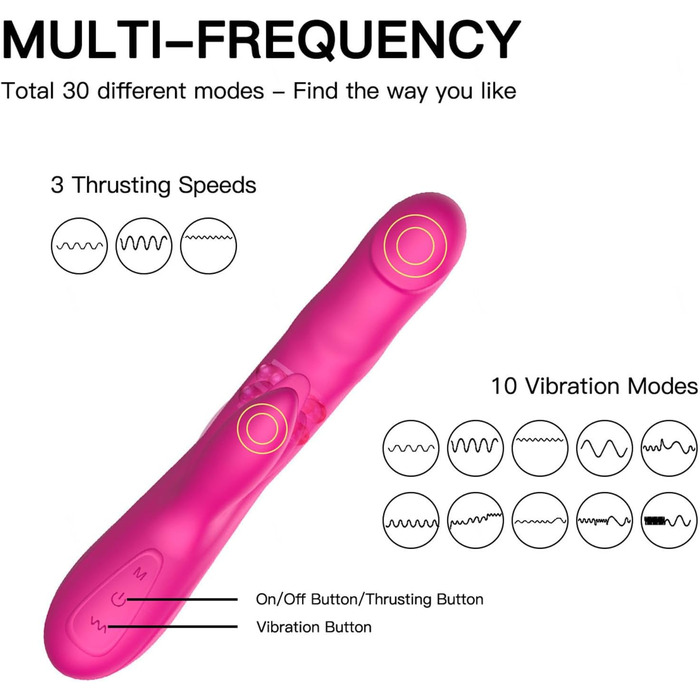 Силіконовий вібратор-дилда для жінок з 3 телескопічними функціями, 10 режимів вібрації, ротаційні функції, червоний колір