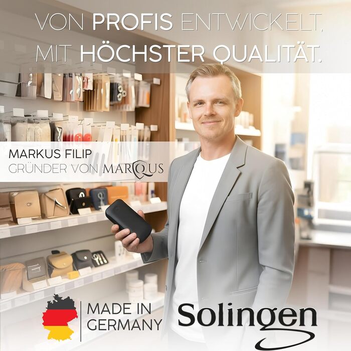 Професійний набір для манікюру та педикюру marQus Solingen, 12 предметів у шкіряному чохлі, чорний
