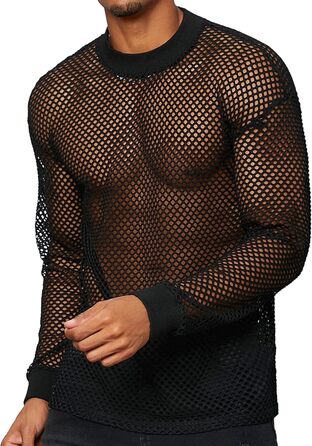 Чоловіча сітка AIEOE: прозора сорочка з довгим рукавом, чорна, розмір M