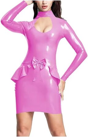 Сукня з довгим рукавом з ПВХ-стрейчу великого розміру, з коміром-стійкою та вирізаним краєм, фігурна, персоналізована, біла XXL