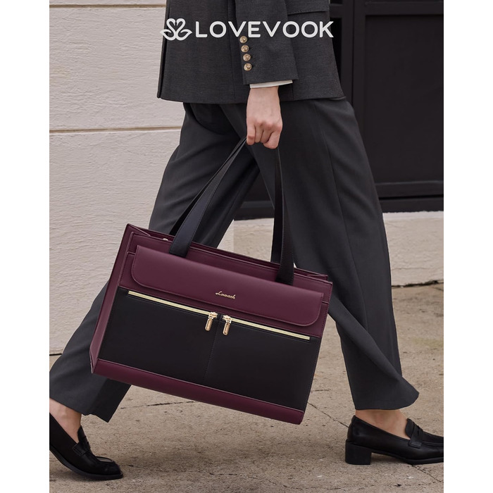 Жіноча сумка для ноутбука LOVEVOOK 15.6 дюймів, елегантна ділова сумка-шопер з екошкіри для роботи, навчання та офісу, фіолетова