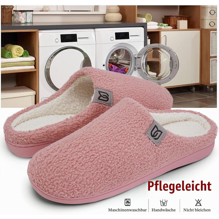 Жіночі теплі капці WateLves з ефектом пам'яті (Memory Foam), протиковзаючі домашні тапочки з штучним хутром на плоскій підошві, рожеві, розмір 41.5 EU