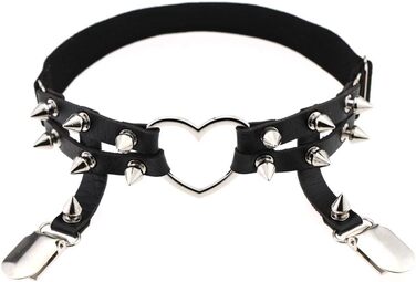 Жіночі шкіряні набедрені стяжки Adobe з регулюванням, набедрена стяжка у формі серця з кліпсами, готичний панк стиль, для високих шкарпеток, 2 шт. чорного кольору, 2 шт. з білим мереживом