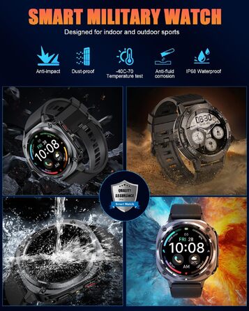 Смарт-годинник TIMU для чоловіків, 1.45' AMOLED дисплей, можливість дзвінків, 115+ спортивних режимів, моніторинг пульсу, сну та кроків, водонепроникність IP68, сумісність з Android та iOS