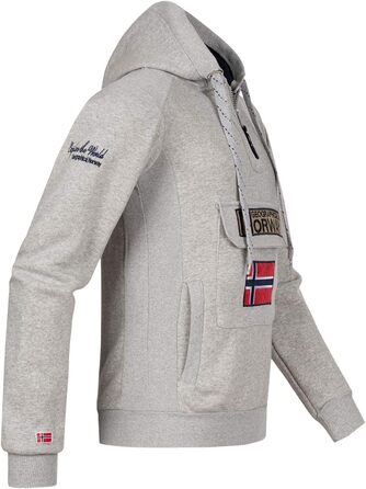 Чоловіча толстовка на блискавці з капюшоном Geographical Norway Gymclass, світло-сіра, теплий світшот з кишенею-кенгуру, розмір XXL