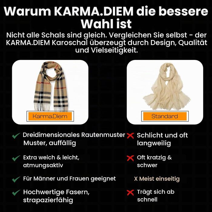 Унісекс шарф у клітинку KARMA.DIEM London Style, м'який зимовий шарф для жінок та чоловіків, пісочно-бежевий, 35x170 см