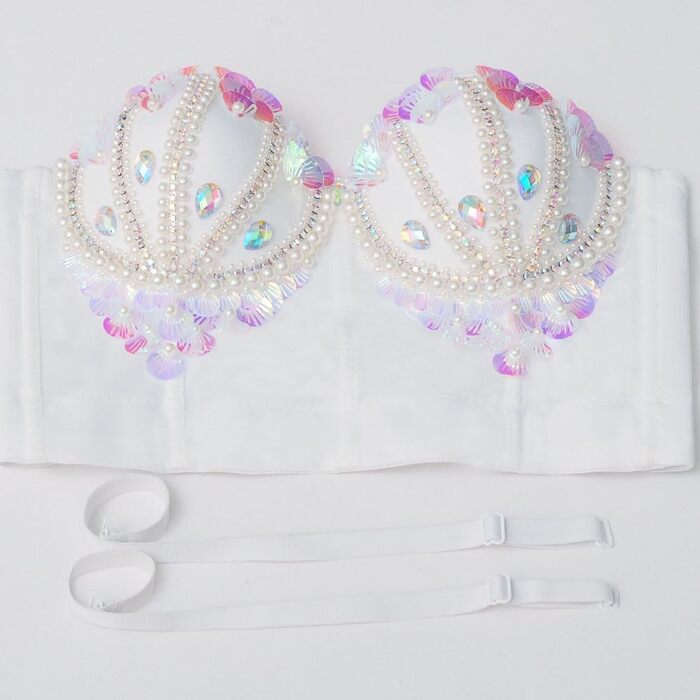 Жіночий бюстгальтер ROYAL MEELA з паєтками та корегуючим ефектом, топ-бюстгальтер, кроп-топ, клубний стиль, для вечірок, білий (XS)