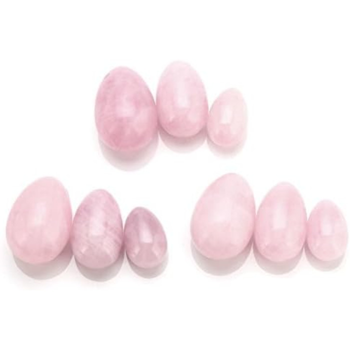 Кристальні Яйця з Рожевого Кварцу для Масажу та Вправ: 3 Розміри, Кристал, Шовкова Шнур