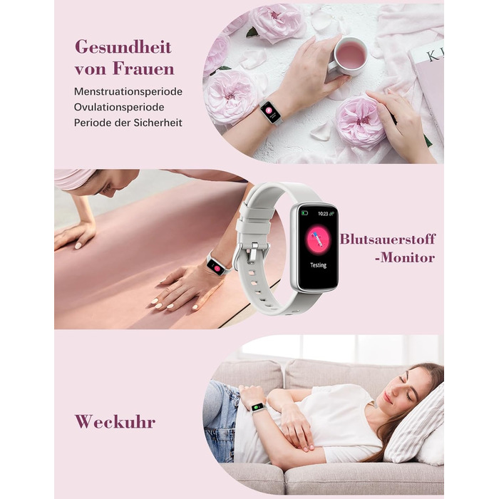 Смарт-годинник жіночий 1.47'' Fitness Tracker з моніторингом серця, SpO2, сну та циклу менструації, підтримка дзвінків та повідомлень WhatsApp, для Android та iOS (Сірий)