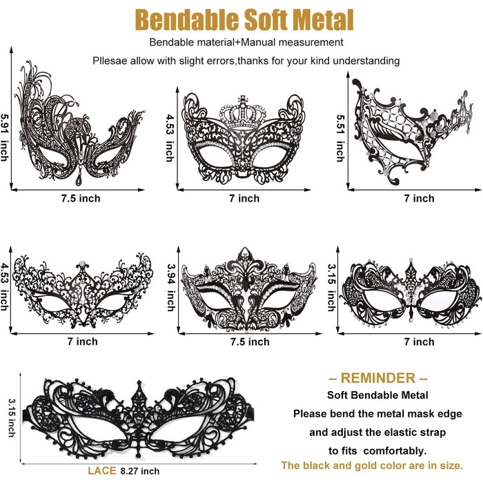 Маска для обличчя MYMENU для пар, жінок, металева, з стразами, венеціанська, для вечірок, весілля, балу (Золотий Фенікс + Чорне мереживо)
