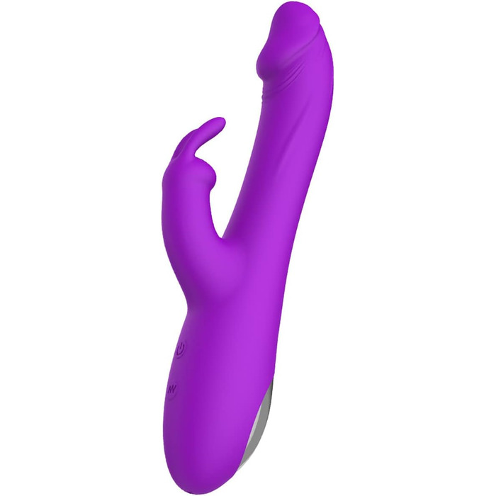 Масажер силіконовий для тіла та інтимної зони, вібраційний, 10 режимів, 3 функції, Rabbit Dildo, для жінок та пар (фіолетовий)