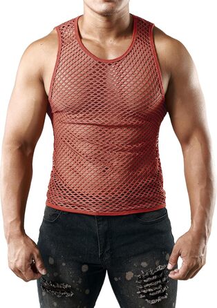 Чоловіча майка JOGAL з еластичною сіткою, прозора, без рукавів, червона/коричнева