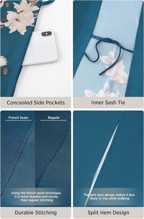 Babeyond Халат кімоно, довгий, квітковий принт, сатин, нічна сорочка, шовковий халат для вечірок, універсальний розмір, темно-зелений