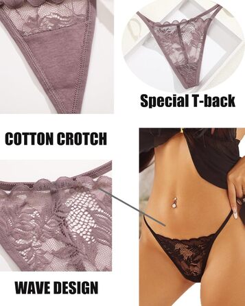 Сексуальні жіночі трусики-танга ALL OF ME (6 шт.) з мережива, кольори: білий, чорний, фісташковий, сіро-блакитний, рожевий, хакі, розміри S-XL