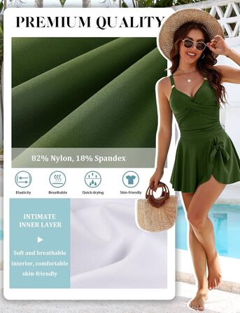 Зелений купальник суцільний Badeanzug Damen з V-подібним вирізом та push-up, для пляжу та басейну, розмір XXL