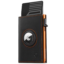 Чоловічий смарт-гаманець DODENSHA MagSnap для AirTag з RFID захистом, відділенням для монет та картхолдером на 10+ карток, чорно-помаранчевий