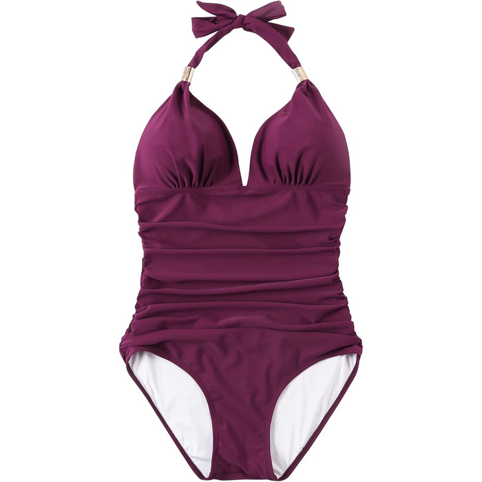 Купальник жіночий RXRXCOCO з драпіруванням, корегуючим животик, V-подібний виріз, Push Up, з підтримкою грудей, відкритий на спині, Leopard, Чорний (XL, Бордовий)