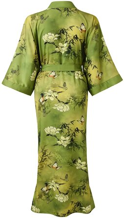 Шовковий халат-кімоно Ledamon для жінок, 100% шовк, класичний квітковий халат, нічна сорочка (один розмір, зелений/жовтий)