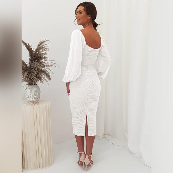 Сукня-боді Odizli жіноча елегантна міді з довгим рукавом, облягаюча, чорна (L, Білий)