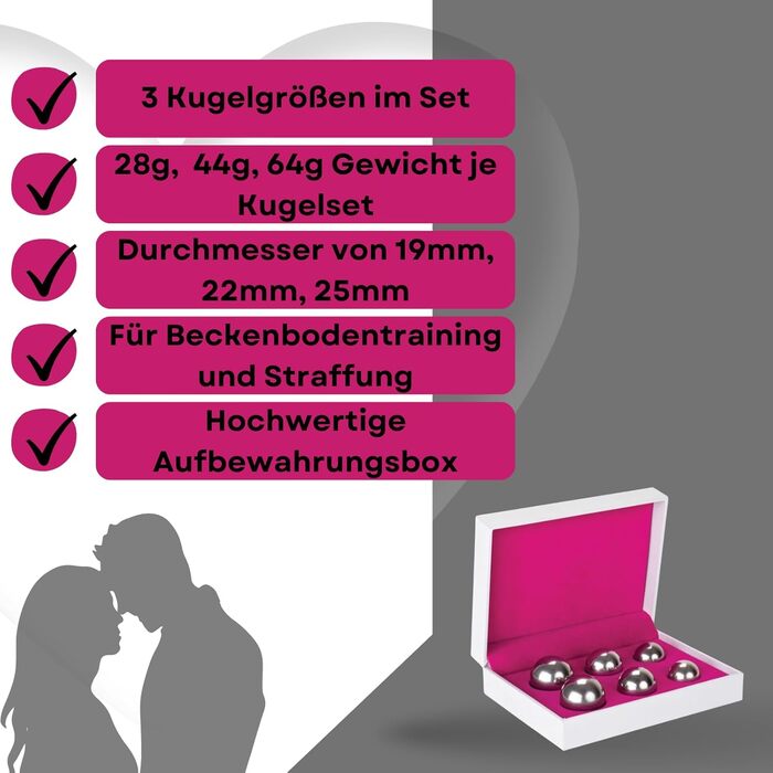 Металеві кульки для тренування тазового дна - набір 3 шт (28г, 44г, 64г) - для жінок