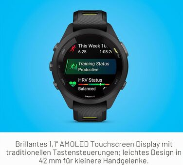 Спортивний смарт-годинник Garmin Forerunner 265S з AMOLED-дисплеєм, функціями тренувань та відновлення, 42 мм (Black/Amp Yellow)