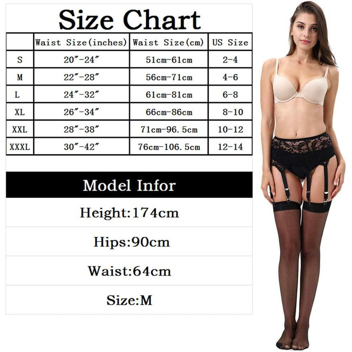 Поясок-стрічка з мережива, чорний, XXL: стильний аксесуар для панчіх