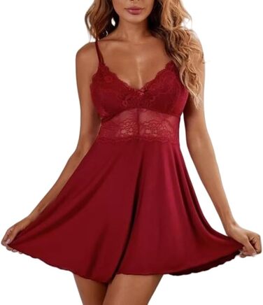 Нічна сорочка KNDSSMY великих розмірів, червона, мереживо, сатин, V-подібний виріз, на тонких бретелях, прозора, для вечірки, весільна