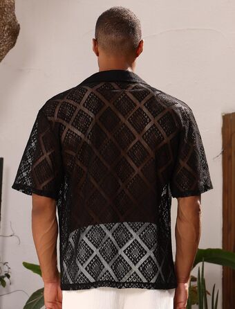 Чоловіча прозора сітчаста сорочка для музичного фестивалю, Rave, клубного одягу, чорна, розмір M