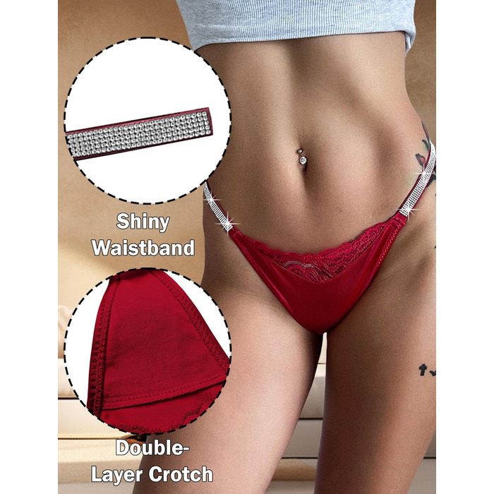 Сексуальні жіночі труси-танга AIEOE з мереживом та стразами, низька посадка, чорно-біло-червоні, розмір S