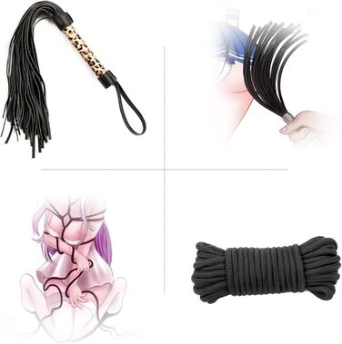 Набір для БДСМ з екошкіри Leopard Print (8 предметів): наручники, пітч, обручі, мотузка, ніпель-кліпси