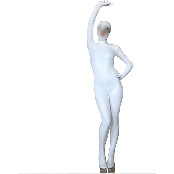 Жіночий сексуальний catsuit BESYFAY з блискавкою та рукавичками, цілісний костюм (білий, S)