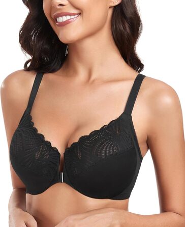 Чорний бюстгальтер BH 85C для великих грудей, класичний, з підтримкою, квітковий принт, без пуш-ап, закритий спереду