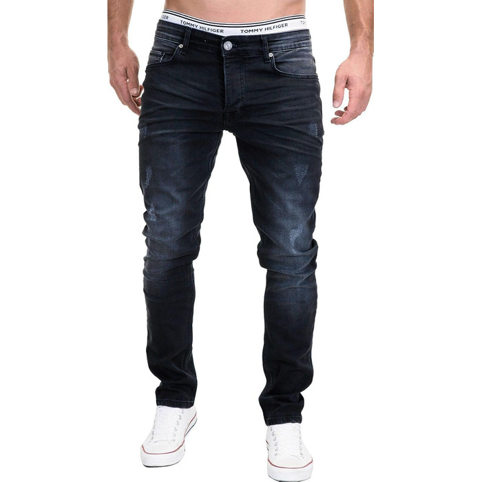 Чоловічі джинси MERISH Slim Fit з ефектом Stretch, дизайнерські денімові штани, чорні, модель 9148-2100 (34W / 32L)