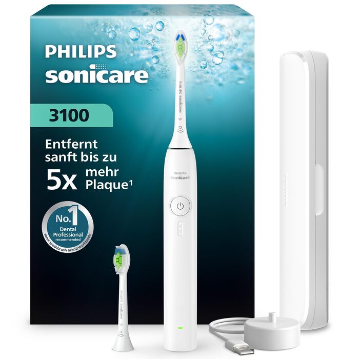 Електрична сонічна зубна щітка Philips Sonicare Series 3100 з датчиком тиску, 3 режимами інтенсивності та дорожнім футляром, Біла, HX4033/21
