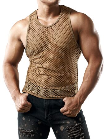 Чоловіча сітка JOGAL Mukel прозора сорочка з короткими рукавами, під сорочку (S, Коричневий)