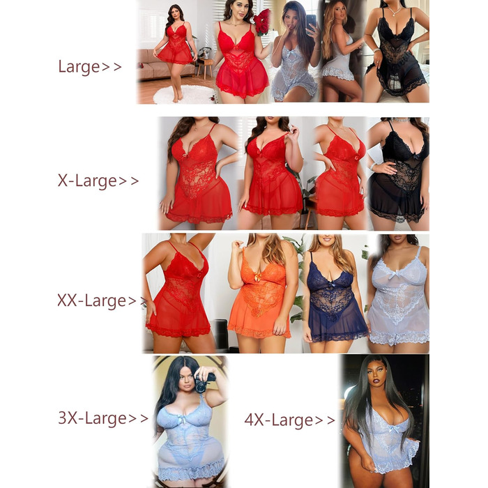 Babydoll з мереживом Alrovetoney для жінок великих розмірів: нічна сорочка, сукня-тедді, червоний колір, розмір XL