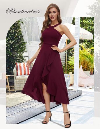 Вечірня сукня Bbonlinedress: елегантна довга сукня макси з відкритою спиною (halter neck) для весілля та коктейльних вечірок, бордова, розмір XL