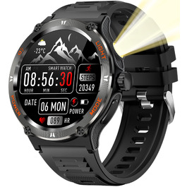 Смарт-годинник findtime Military: міцний тактичний годинник з компасом, LED-ліхтариком, функцією дзвінків та моніторингом серцебиття для Android та iOS, чорний