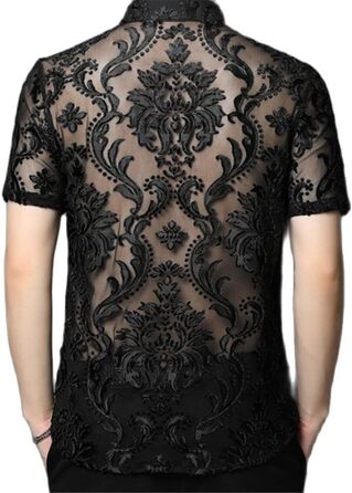 Чоловіча сорочка Yeuyyben з прозорою вставкою, літня, з короткими рукавами, чорна, XL