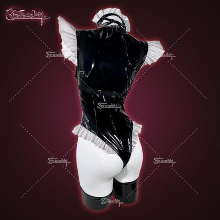 Костюм горничної KORURACUB з преміум-шкіри PU, жіноча спідня білизна в стилі горнички (чорний та білий, M)