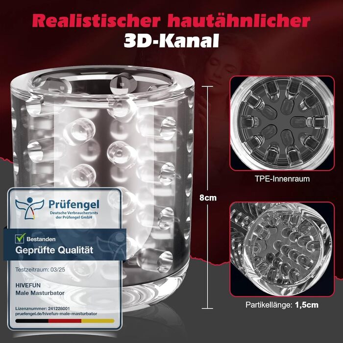 Електричний мастурбатор для чоловіків HIVEFUN з 7 режимами вібрації, ротації та імпульсу. Чорний, для особистого використання.