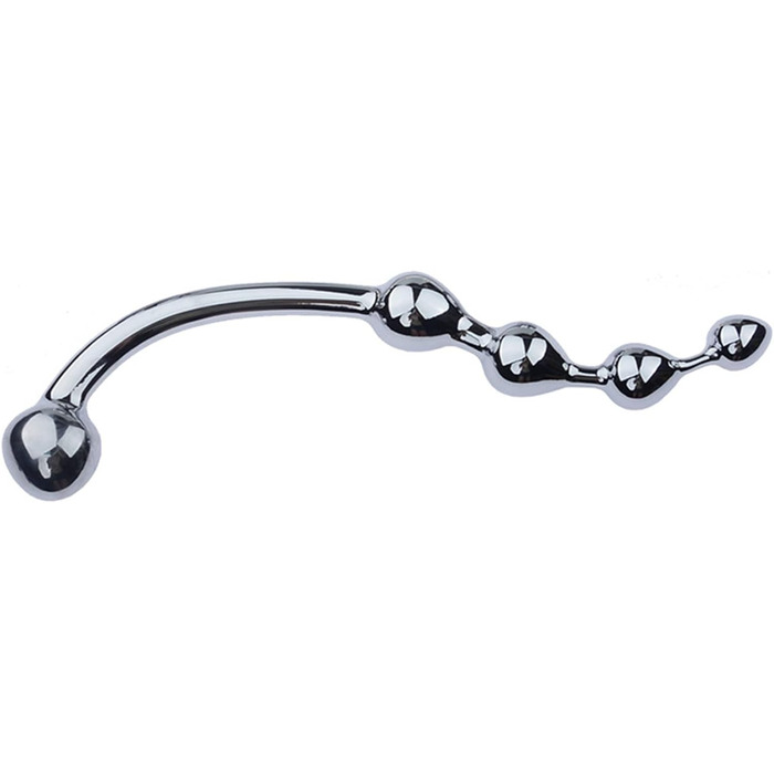 Анальний масажер з подвійною головкою HeYie - анальні перлини, вигин, сталь, для чоловіків та жінок