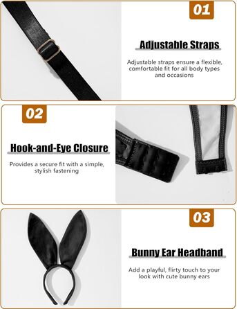 Сукня з екошкіри Auing для жінок, комплект нижньої білизни, костюм зайчика - чорний, XL