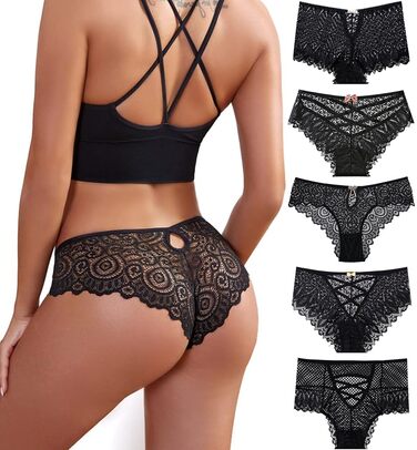 Слідки жіночі, 5 шт., безшовні, мереживні, сексуальні, чорні, розмір M