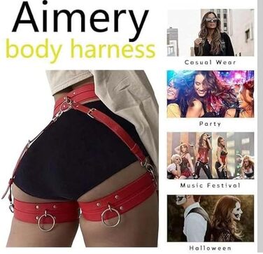 Жіночий готичний набір ременів на стегна з екошкіри. Регульовані мереживні стринги для боді, косплею, карнавалу, панку, вечірок. Червоний/Подорож, однотонний
