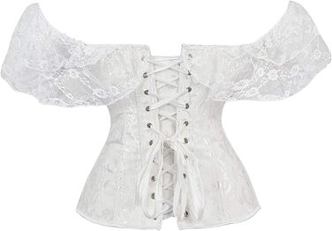 Корсет жіночий Oytto готичний з сатину, з кісточками, шнурівка, топ-боді, весільний, білий, XX-Large