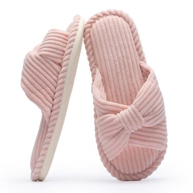 Жіночі капці для дому Chantomoo з ефектом пам'яті (Memory Foam), відкритий носок, вельветові, протиковзкі, рожеві (розмір 37/38 EU)
